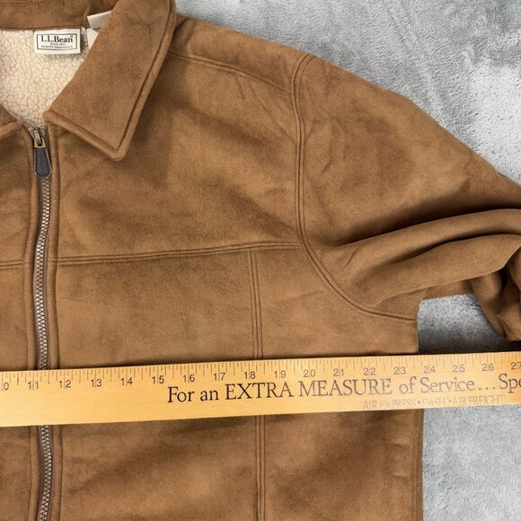 L.L. Bean Chore Barn Coat Sherpa Lined Faux Suede Jacket Mens Brown Fleece Large - Picture 12 of 12